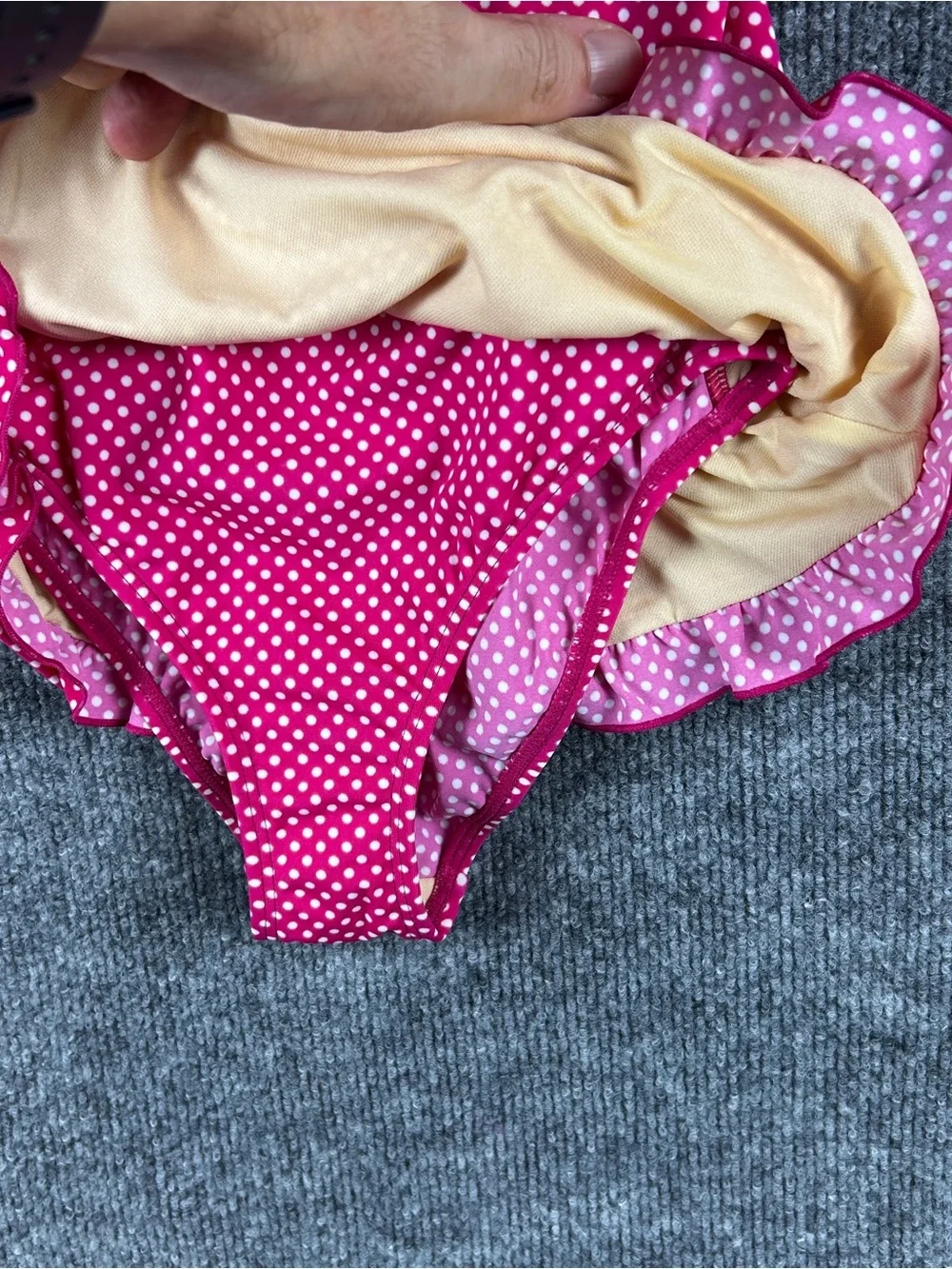NWT Lands End Girls Hot Pink Polka Dot Ruffle One Piece Swimsuit Bathing Suit 14